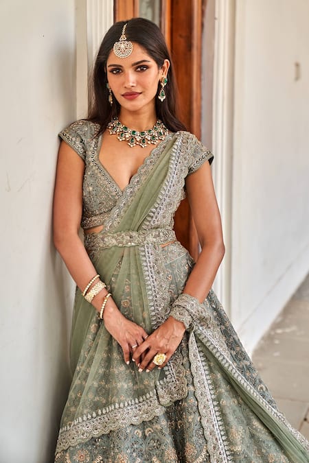 Jayanti Reddy Crescent Embroidered Bridal Lehenga Set 