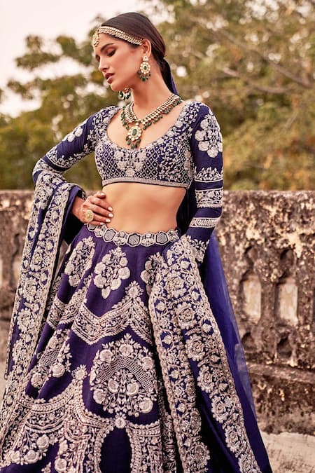 Jayanti Reddy Floral Zardozi Embroidered Bridal Lehenga Set 