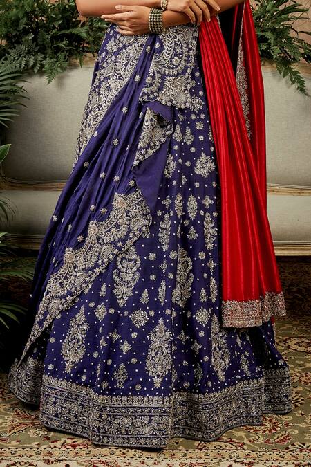 Buy_Jayanti Reddy_Purple , Raw Zardozi U Neck Embroidered Bridal Lehenga Set _Online_at_Aza_Fashions