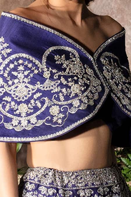 Buy Jayanti Reddy Purple Raw Silk Zardozi One Shoulder Lehenga Set With Cape Online at Aza Fashions Buy_Jayanti Reddy_Purple Raw Silk Zardozi One Shoulder Lehenga Set With Cape _Online_at_Aza_Fashions