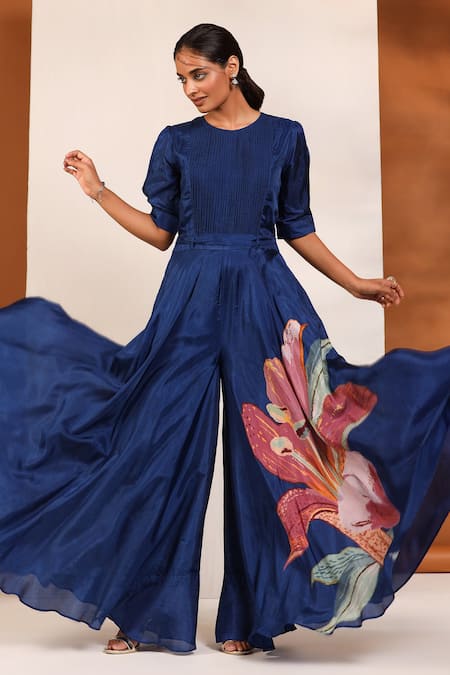 Blue best sale pleated jumpsuit