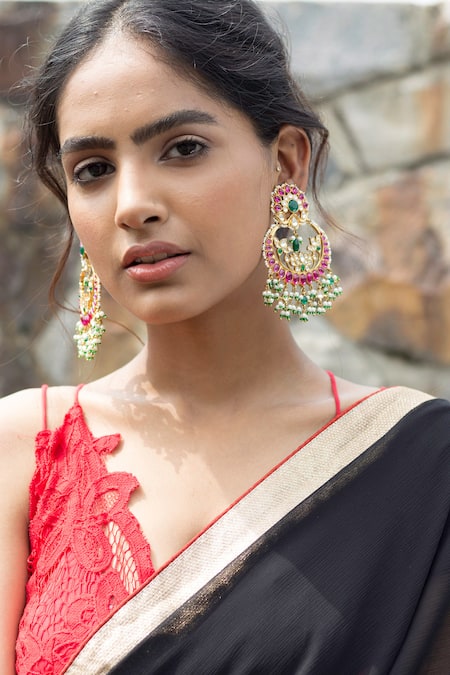 Just Shradha's Gold Floral Stone Chandbalis 