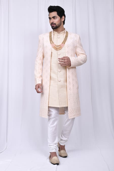 Silk Brocade Royal Gold Bandhgala Long Sherwani / Jacket – Heritage India  Fashions