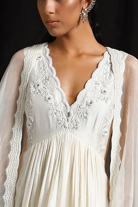 Shop_JYOTI SACHDEV IYER_White Chanderi Cape Open Kurta With _at_Aza_Fashions