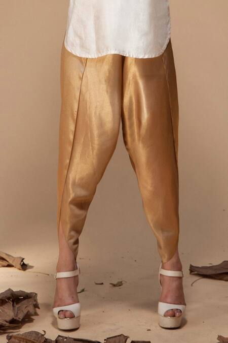 Jyoti Sachdev Iyer_White Chanderi Collared Neck Shirt And Dhoti Pant Set _Online_at_Aza_Fashions