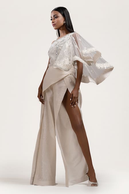 Shop Jyoti Sachdev Iyer White Chanderi One Shoulder Embellished Jumpsuit at Aza Fashions Shop_Jyoti Sachdev Iyer_White Chanderi One Shoulder Embellished Jumpsuit _at_Aza_Fashions