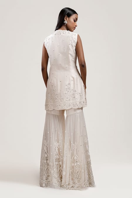 Shop Jyoti Sachdev Iyer White Chanderi Round Hand Embroidered Sharara Set at Aza Fashions Shop_Jyoti Sachdev Iyer_White Chanderi Round Hand Embroidered Sharara Set _at_Aza_Fashions