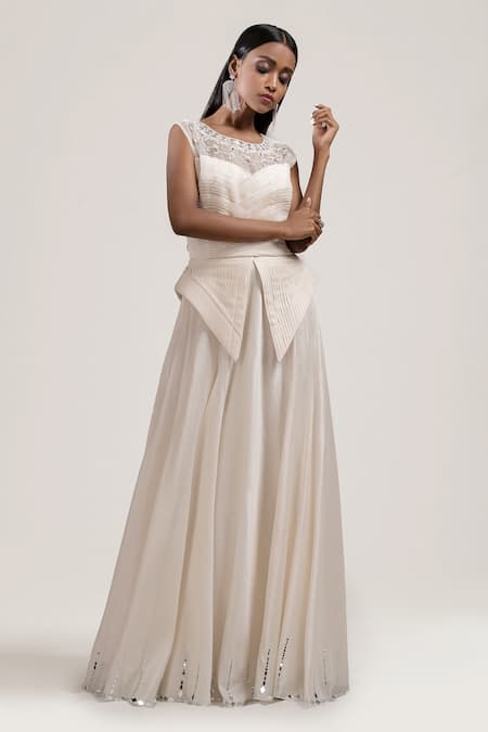 Shop Jyoti Sachdev Iyer White Chanderi Round Gown at Aza Fashions Shop_Jyoti Sachdev Iyer_White Chanderi Round Gown _at_Aza_Fashions