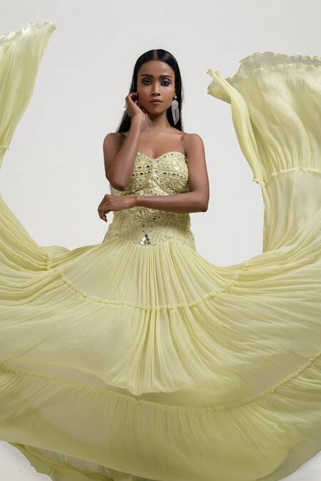 Shop Jyoti Sachdev Iyer Green Chanderi Sweetheart Neck Hand Embroidered Bandeau Gown Online at Aza Fashions Shop_Jyoti Sachdev Iyer_Green Chanderi Sweetheart Neck Hand Embroidered Bandeau Gown _Online_at_Aza_Fashions