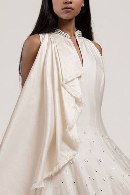 Buy Jyoti Sachdev Iyer White Chanderi Band Collar Embroidered Gown Online at Aza Fashions Buy_Jyoti Sachdev Iyer_White Chanderi Band Collar Embroidered Gown _Online_at_Aza_Fashions