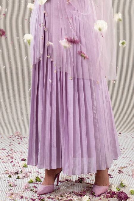 Buy Jyoti Sachdev Iyer Purple Tulle, Chanderi V Neck Pleated Gown Online at Aza Fashions Buy_Jyoti Sachdev Iyer_Purple Tulle, Chanderi V Neck Pleated Gown _Online_at_Aza_Fashions