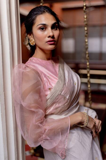 Shop_Juanita By Shubhda_White Banarasi Tissue, Chanderi Silk Saree_Online_at_Aza_Fashions