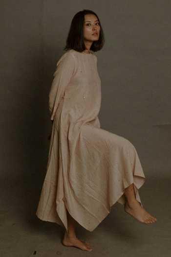 Juanita- Handwoven cotton silk flaired tunich paired with cotton trouser and organza duppata