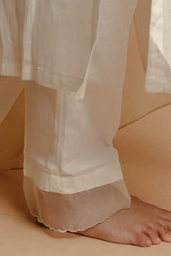 Shop_Juanita By Shubhda_White Chanderi Tissue, Handwoven Cotton Silk V Neck Embroidered Kurta Set_Online_at_Aza_Fashions