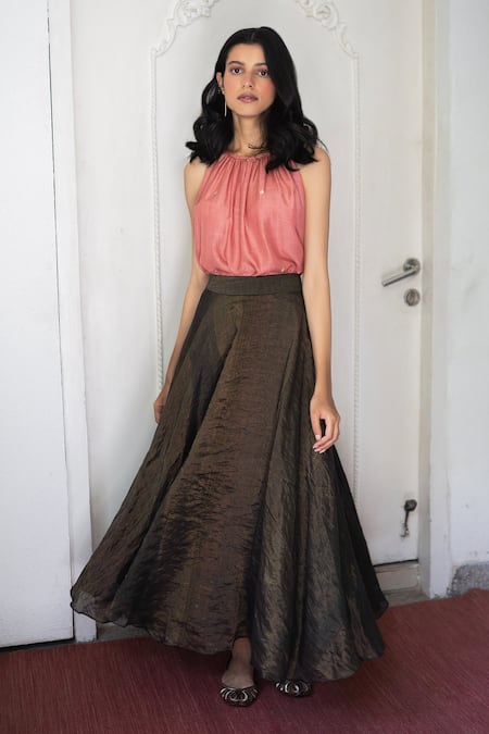 Juanita by Shubhda Black Handwoven Banarasi Zari Skirt 