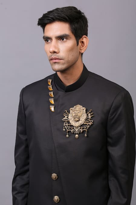 Shop_Cosa Nostraa_Black Cotton Embellished Stone Bandhgala _Online_at_Aza_Fashions