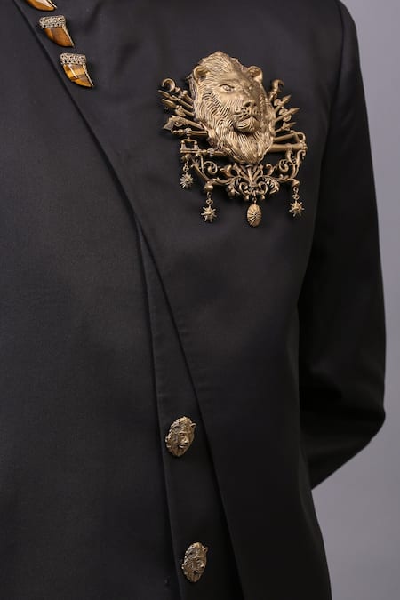 Cosa Nostraa_Black Cotton Embellished Stone Bandhgala _at_Aza_Fashions