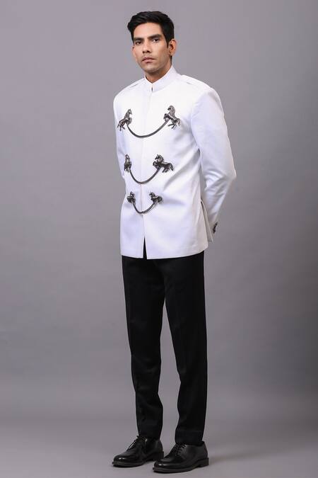 Shop_Cosa Nostraa_White Rayon Embellished Chain Bandhgala _Online_at_Aza_Fashions