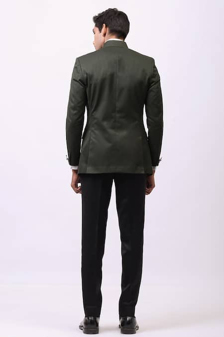 Shop Cosa Nostraa Green Cotton Notched Collar Blazer at Aza Fashions Shop_Cosa Nostraa_Green Cotton Notched Collar Blazer _at_Aza_Fashions