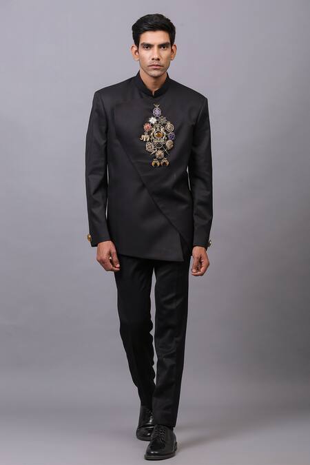 Buy Cosa Nostraa Black Cotton Embellished Stone Bandhgala Online at Aza Fashions Buy_Cosa Nostraa_Black Cotton Embellished Stone Bandhgala _Online_at_Aza_Fashions