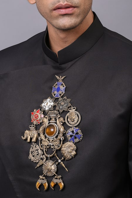 Shop Cosa Nostraa Black Cotton Embellished Stone Bandhgala Online at Aza Fashions Shop_Cosa Nostraa_Black Cotton Embellished Stone Bandhgala _Online_at_Aza_Fashions