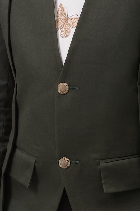 Cosa Nostraa_Green Cotton Embellished Butterfly Bandhgala _at_Aza_Fashions