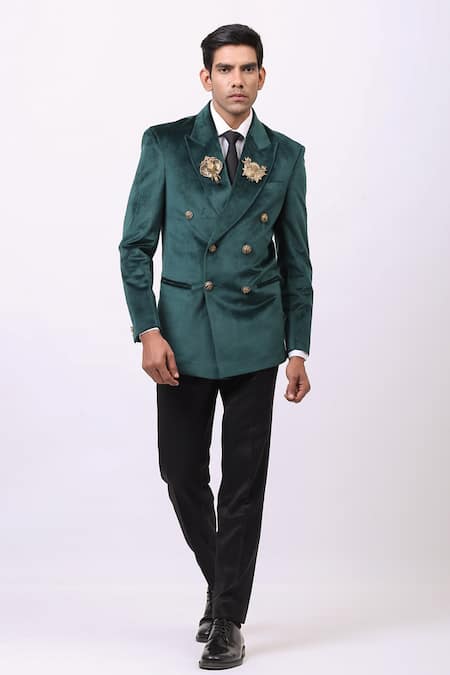 Cosa Nostraa Green Velvet Embellished Elephant Blazer 