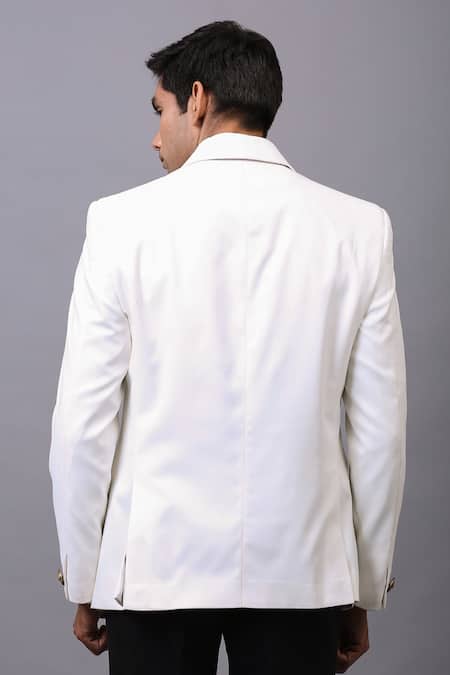 Shop Cosa Nostraa White Rayon Brooch Embellished Blazer at Aza Fashions Shop_Cosa Nostraa_White Rayon Brooch Embellished Blazer _at_Aza_Fashions