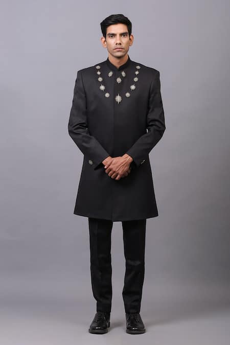 Buy_Cosa Nostraa_Black Cotton Embellished Star Bandhgala _Online_at_Aza_Fashions