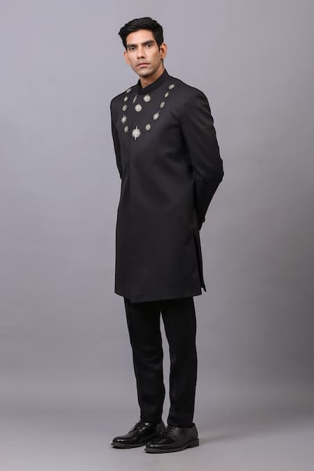 Shop_Cosa Nostraa_Black Cotton Embellished Star Bandhgala _Online_at_Aza_Fashions