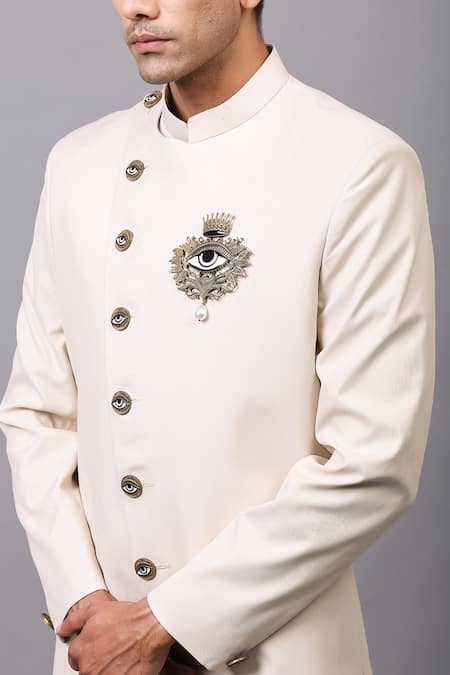 Cosa Nostraa_White Rayon Third Eye Of Lord Shiva Embellished Bandhgala _at_Aza_Fashions