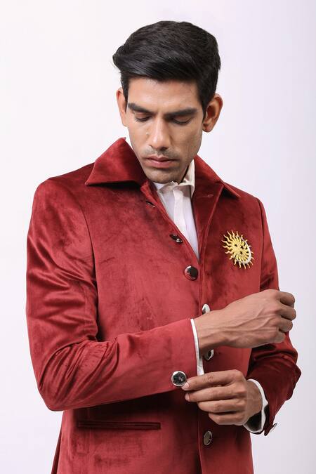 Shop_Cosa Nostraa_Red Velvet Phase Of Life Embellished Jacket _Online_at_Aza_Fashions