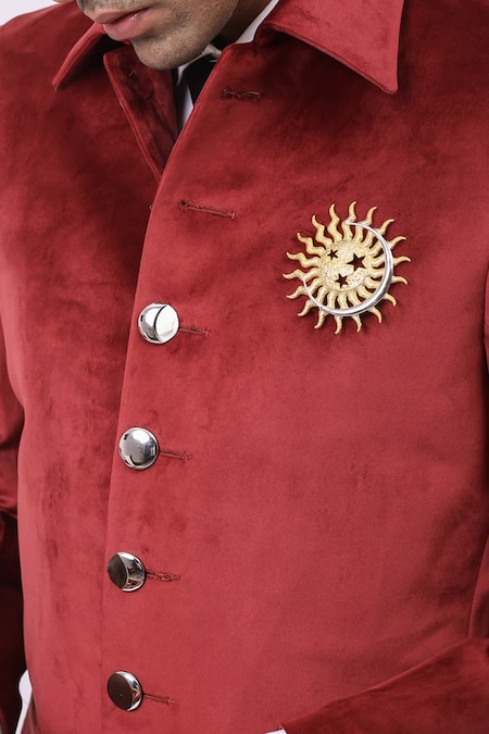 Cosa Nostraa_Red Velvet Phase Of Life Embellished Jacket _at_Aza_Fashions