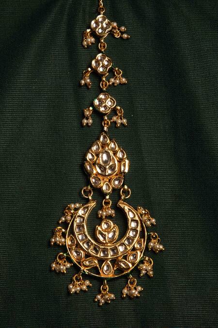 Just Jewellery_White Semi Precious Stone Chand Jadtar Embellished Maangtikka_Online_at_Aza_Fashions