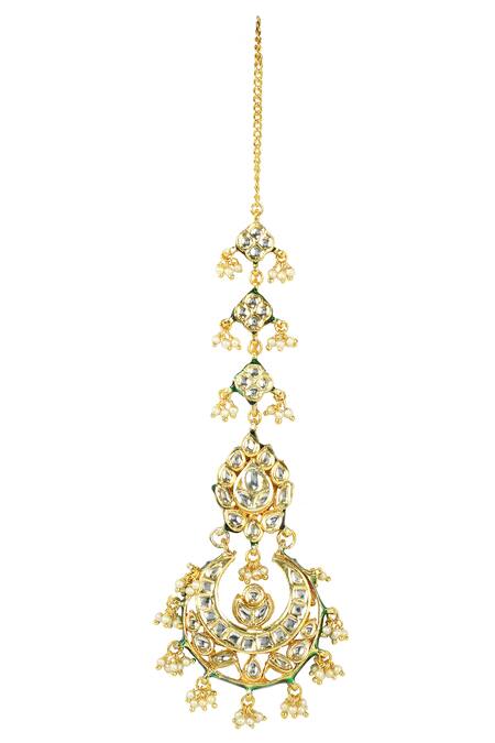 Shop_Just Jewellery_White Semi Precious Stone Chand Jadtar Embellished Maangtikka_at_Aza_Fashions