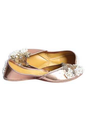 Shop 5elements Brown Floral Bead Embroidered Juttis at Aza Fashions Shop_5elements_Brown Floral Bead Embroidered Juttis _at_Aza_Fashions