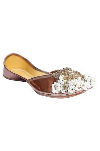 5elements Brown Floral Bead Embroidered Juttis Online at Aza Fashions 5elements_Brown Floral Bead Embroidered Juttis _Online_at_Aza_Fashions