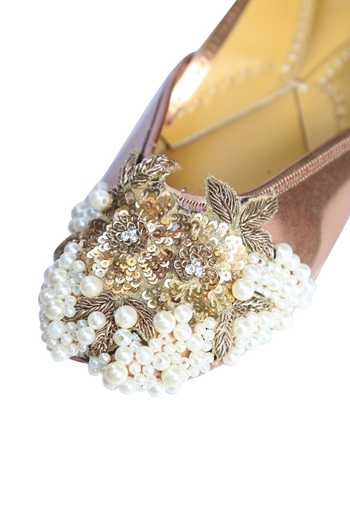 Shop 5elements Brown Floral Bead Embroidered Juttis Online at Aza Fashions Shop_5elements_Brown Floral Bead Embroidered Juttis _Online_at_Aza_Fashions