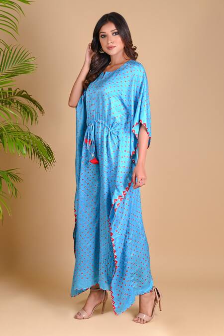 Dyelogue_Blue Gajji Silk Bandhani Jumpsuit _Online_at_Aza_Fashions