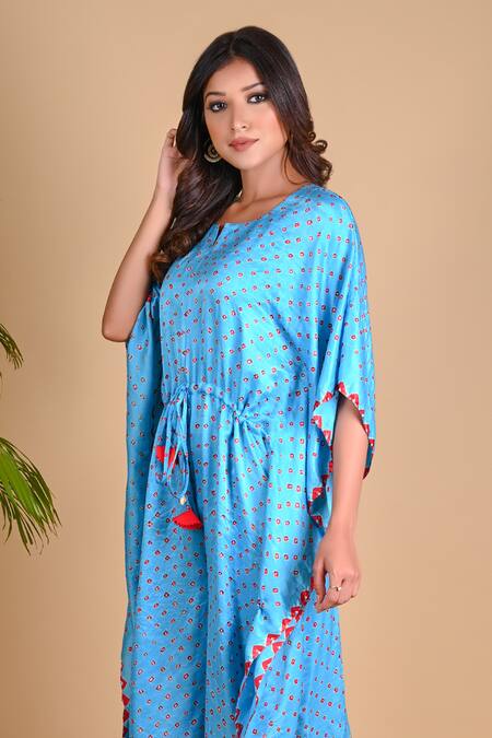 Buy Dyelogue Blue Gajji Silk Bandhani Jumpsuit Online at Aza Fashions Buy_Dyelogue_Blue Gajji Silk Bandhani Jumpsuit _Online_at_Aza_Fashions