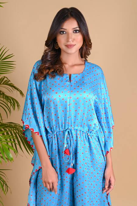 Shop_Dyelogue_Blue Gajji Silk Bandhani Jumpsuit _Online_at_Aza_Fashions