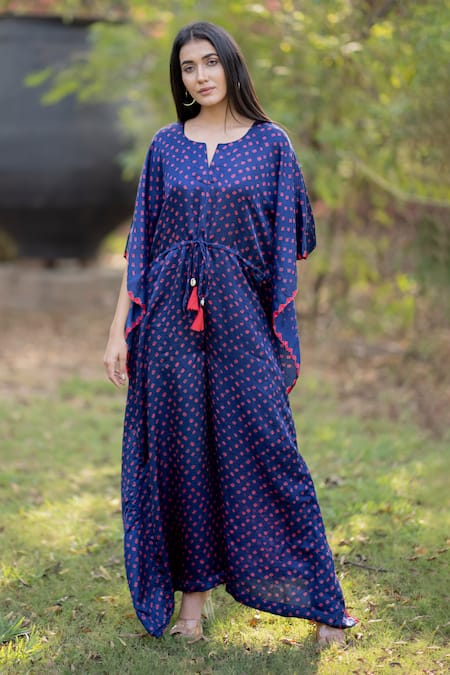 Dyelogue Blue Gajji Silk Bandhani Jumpsuit 