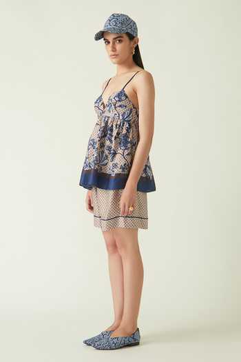 Payal Pratap_Blue Batik Melati Printed Baseball Cap _Online_at_Aza_Fashions