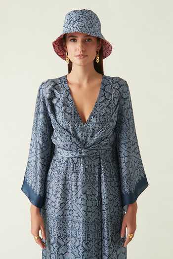 Payal Pratap_Blue Batik Irene Printed Bucket Hat _Online_at_Aza_Fashions