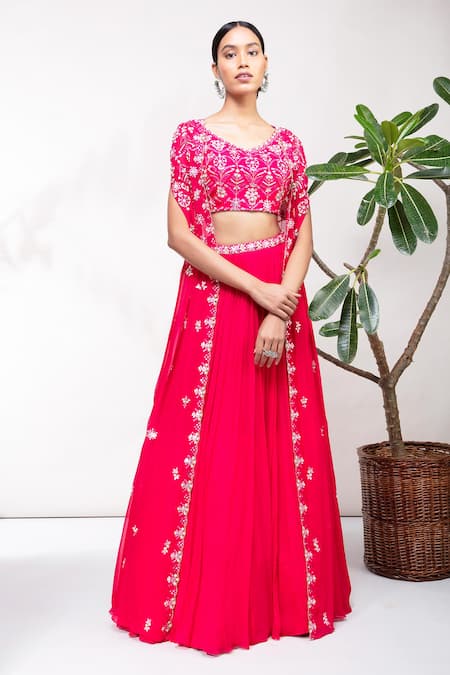 Aneesh Agarwaal Hand Embroidered Cape Lehenga Set 