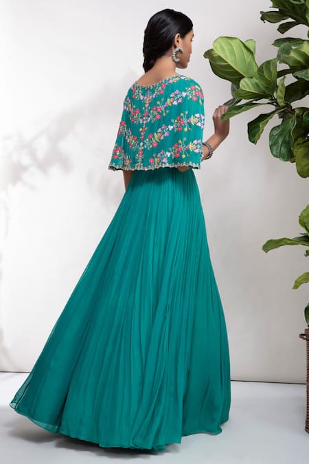 Aneesh Agarwaal Embroidered Cape Lehenga Set 