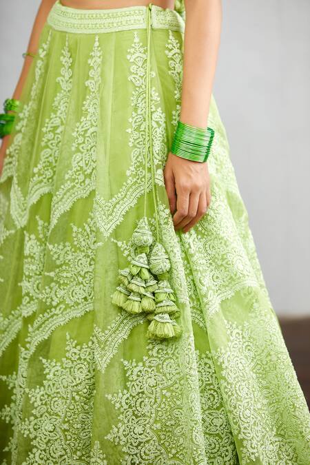 Torani_Green Organza Angoori Meher Paasa Lehenga_at_Aza_Fashions