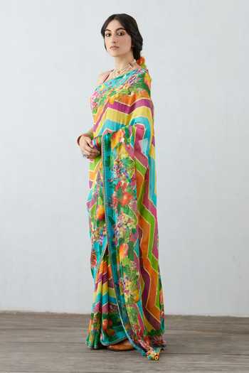 Torani_Multi Color Georgette Satrangi Aksa Saree_Online_at_Aza_Fashions