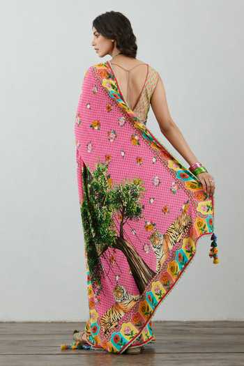 Buy_Torani_Pink Silk Crepe Rang Rani Kanan Saree_Online_at_Aza_Fashions