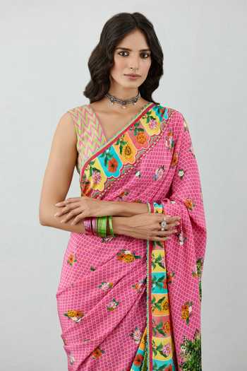 Shop_Torani_Pink Silk Crepe Rang Rani Kanan Saree_Online_at_Aza_Fashions